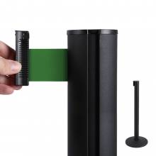 Poste separador negro con cinta extensible (cinta verde)