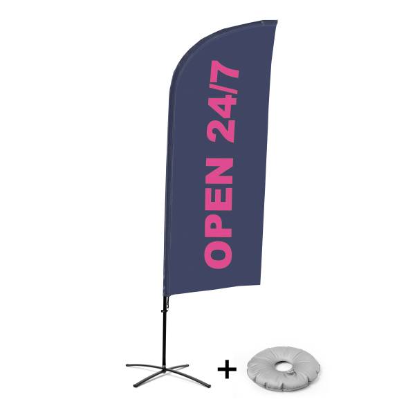 Bandera Aluminio Vela Kit Completo Abierto 24/7 Inglés Base Cruz