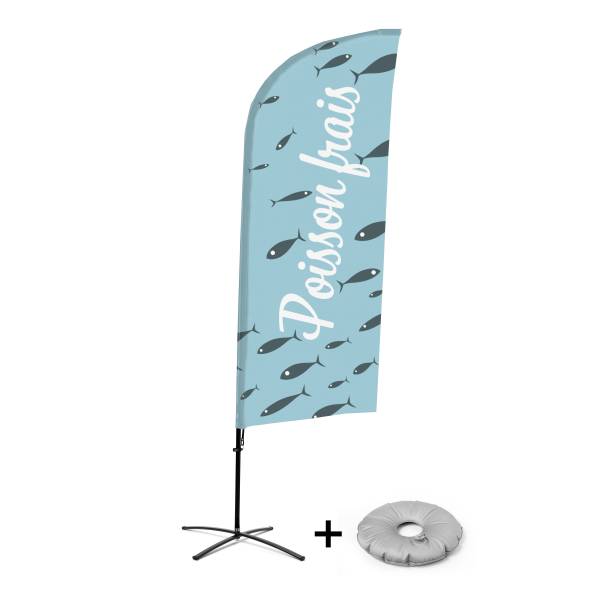 Bandera Aluminio Vela Kit Completo Pescado Fresco Francés Base Cruz