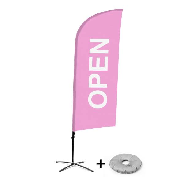 Bandera Aluminio Vela Kit Completo Abierto Rosa Inglés Base Cruz