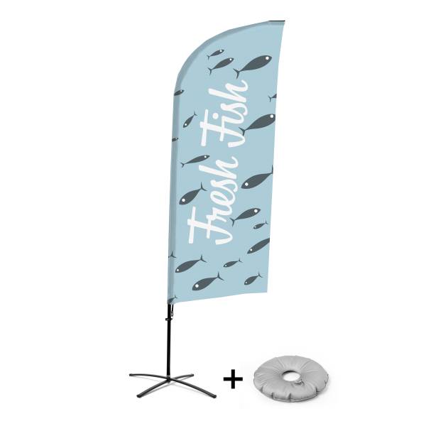 Bandera Aluminio Vela Kit Completo Pescado Fresco Inglés Base Cruz