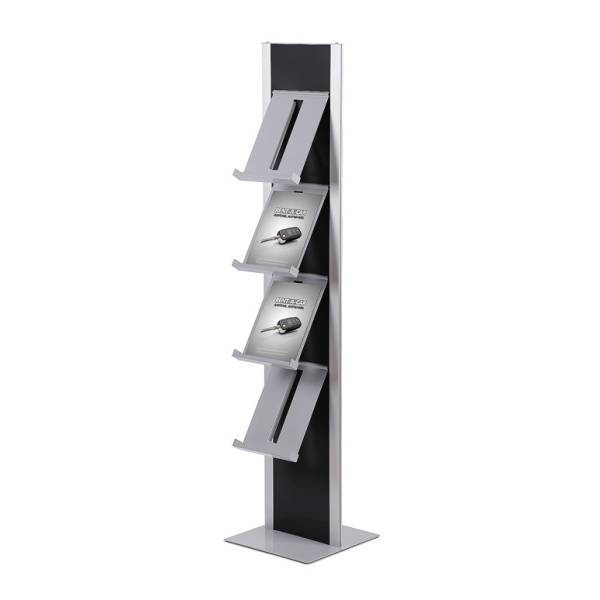 Soporte folletos tótem (negro, 4 estantes)