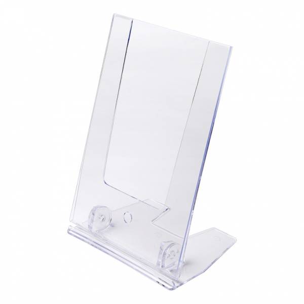 Soporte para folleto y portamenús de sobremesa, formato vertical en "L" graduable 