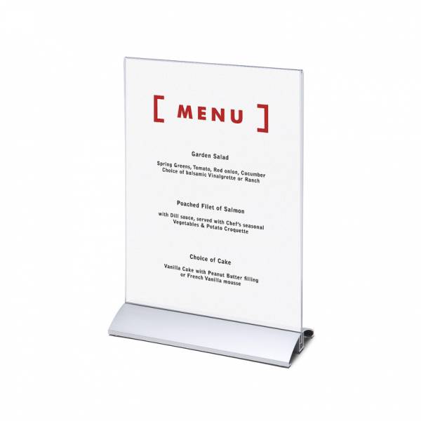 Soporte para folletos y menús vertical, base de aluminio (A4)