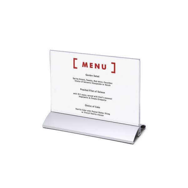 Soporte para folletos y menús horizontal, base de aluminio (A5)